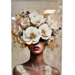 Quadro verticale donna floreale 80x120cm moderno decoro resina lucida