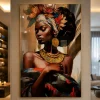Quadro verticale donna intensa 80x120 in resina decoro cornice oro