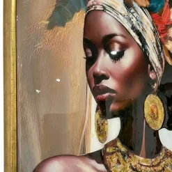 Quadro verticale donna intensa 80x120 in resina decoro cornice oro