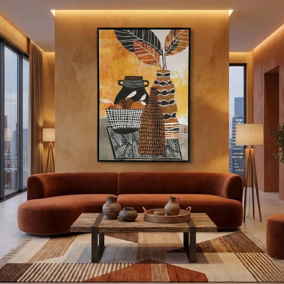 Quadro verticale etnico per soggiorno cornice nera 80x120