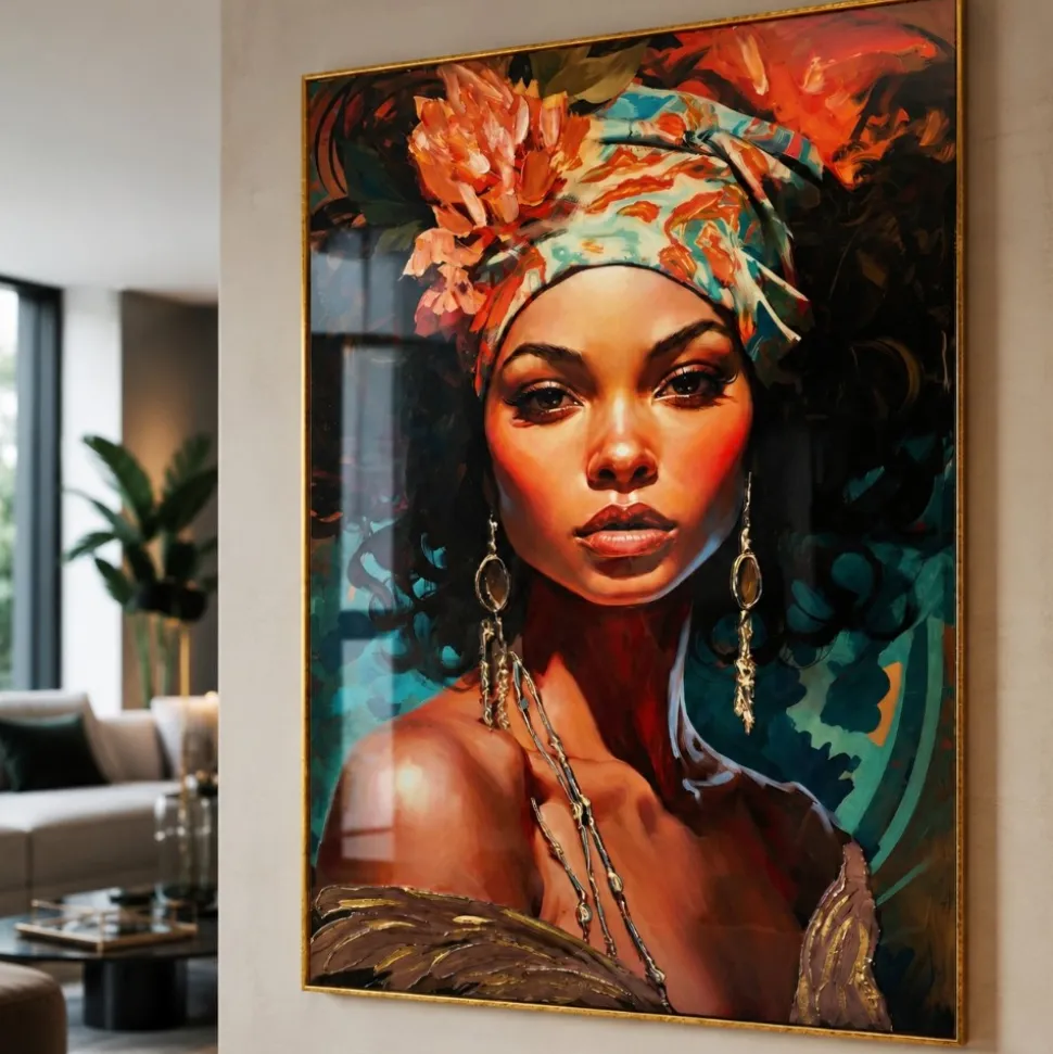 Quadro verticale la regina 80x120 in resina decorata cornice oro