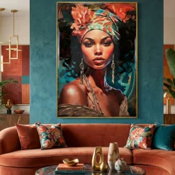 Quadro verticale la regina 80x120 in resina decorata cornice oro