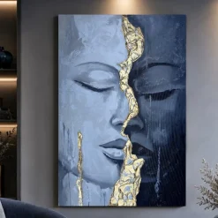 Quadro verticale materico sguardo interiore 80x120 cm per soggiorno