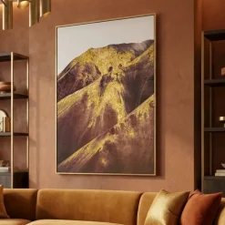 Quadro verticale tela dipinta montagna astratta cornice oro 80x120