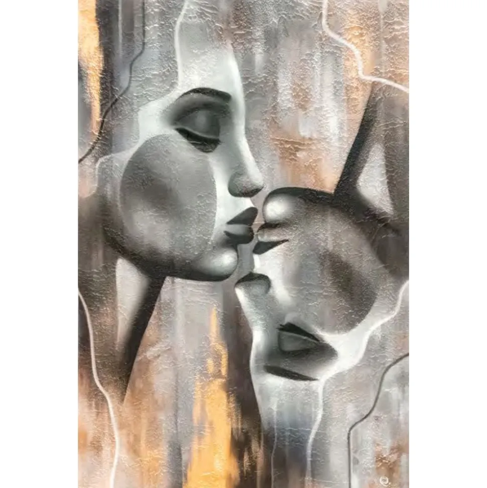 Quadro verticale 60x90 sguardo interiore tela decorata oro
