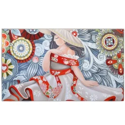 Quadro 122x72 donna italiana dipinto su tela cornice bianca