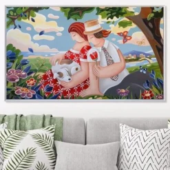 Quadro 122x72 paesaggio romantico colorato innamorati