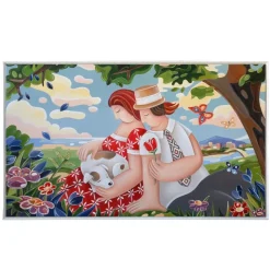 Quadro 122x72 paesaggio romantico colorato innamorati