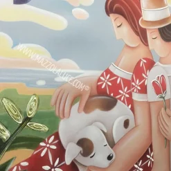 Quadro 122x72 paesaggio romantico colorato innamorati