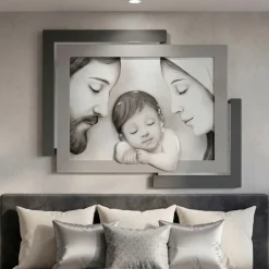 Quadro capezzale capoletto 42x53 cm sacra famiglia grigio resina lucido