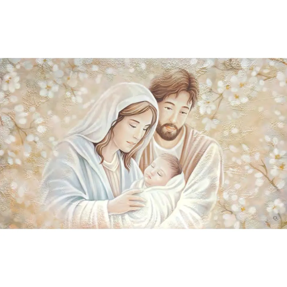 Quadro capezzale 120x70 sacra famiglia decorata abbraccio eterno