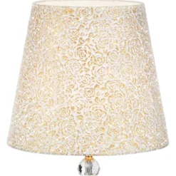 Queen pt1 ideal lux piantana classica paralume tessuto glitter oro inserti di cristallo