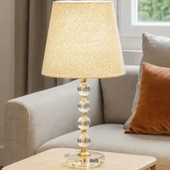 Queen tl1 big lampada da tavolo paralume tessuto glitter oro ideal lux