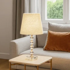 Queen tl1 big lampada da tavolo paralume tessuto glitter oro ideal lux