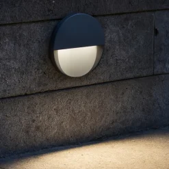 Segnapasso per esterno rotondo grafite led 8w 3000k da incasso a parete ip65