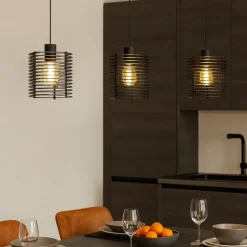 Segovia eglo lampadario da cucina 3 luci con paralumi in legno