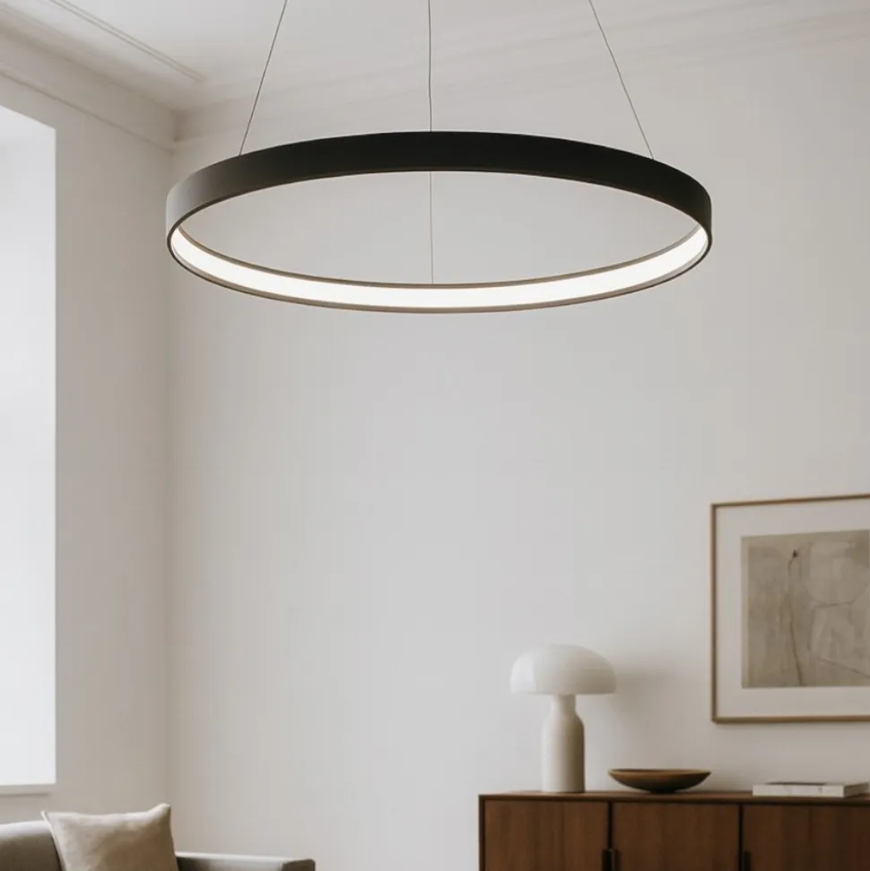 Sforzin lampadario tondo moderno led 70w 3000k cerchio nero