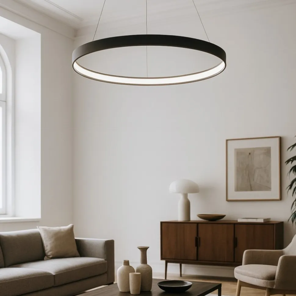 Sforzin lampadario tondo moderno led 70w 3000k cerchio nero