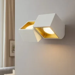 Sforzin nasso applique in gesso bianco dettagli oro due luci