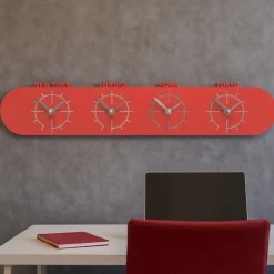 Singapore orologio fusi orari da parete legno rosso