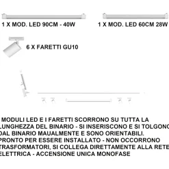 Sistema a binario ad angolo bianco modulo led 4000k con spot