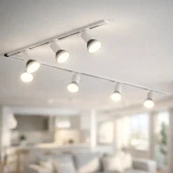 Sistema a binario 300cm angolare monofase bianco con 7 spot e27 orientabili