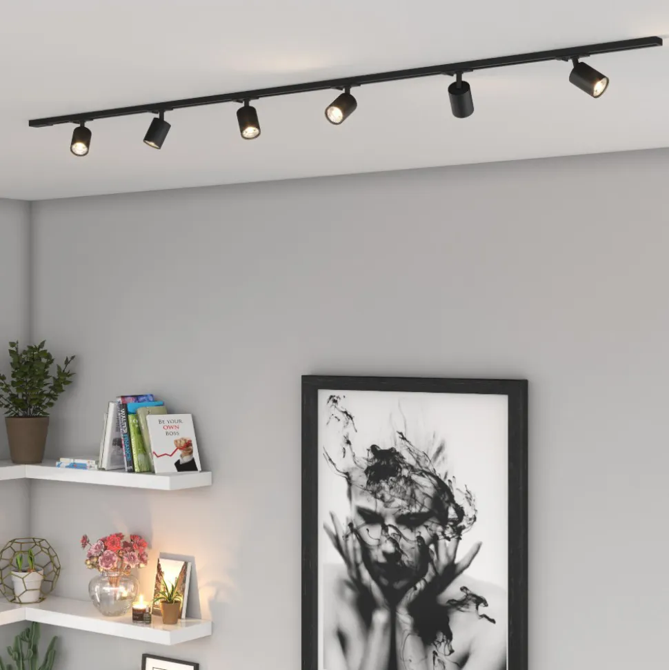 Sistema a binario 200cm monofase nero con 6 luci spot orientabili