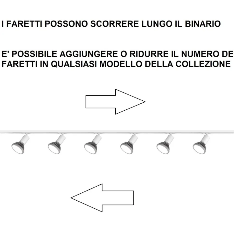 Sistema a binario 200cm monofase nero con 6 luci spot orientabili