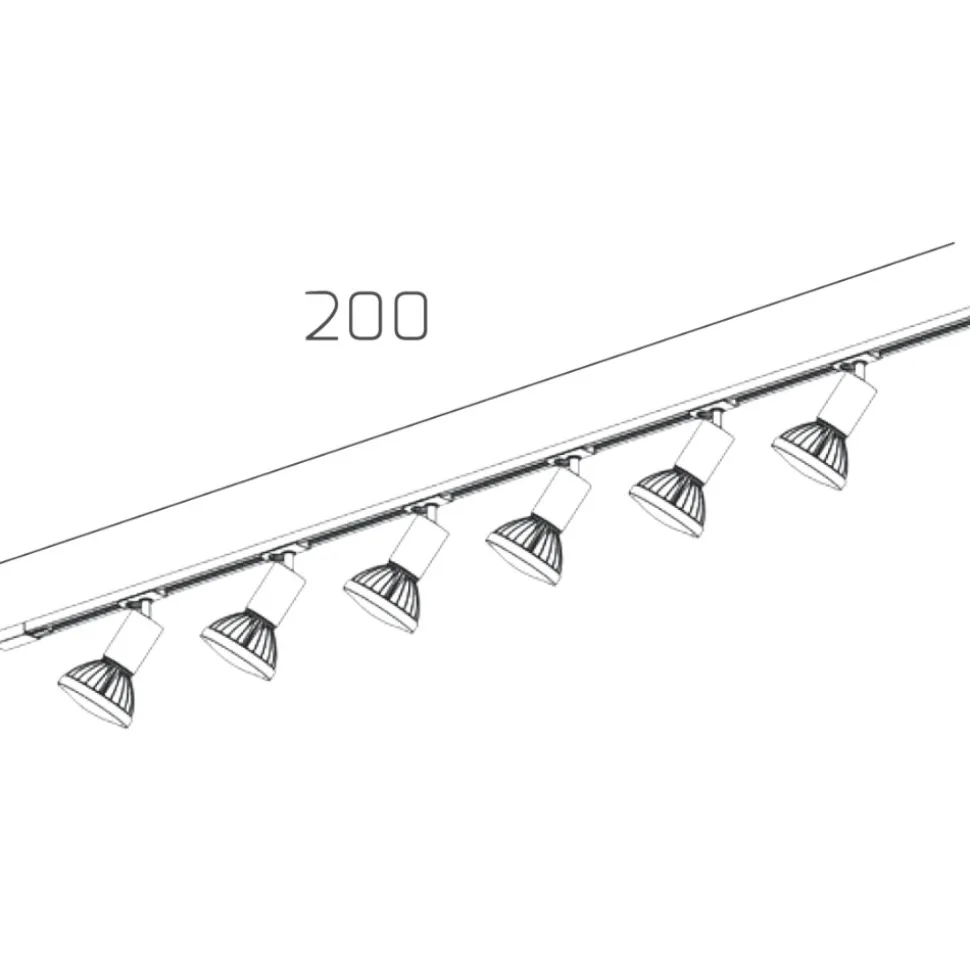 Sistema a binario 200cm monofase nero con 6 luci spot orientabili