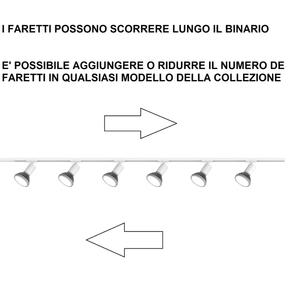 Sistema a binario 300cm monofase bianco con 8 spot orientabili
