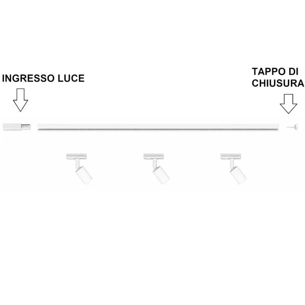Sistema a binario monofase 100cm bianco con 3 luci spot orientabili