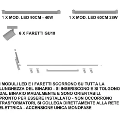Sistema binario ad angolo 300cm nero led 3000k con spot orientabili