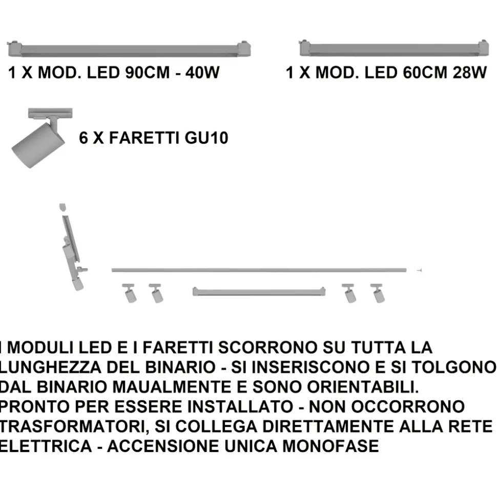 Sistema binario ad angolo 300cm nero led 3000k con spot orientabili