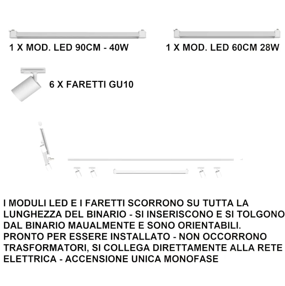 Sistema binario angolare 300cm nero oro led 3000k con spot monofase