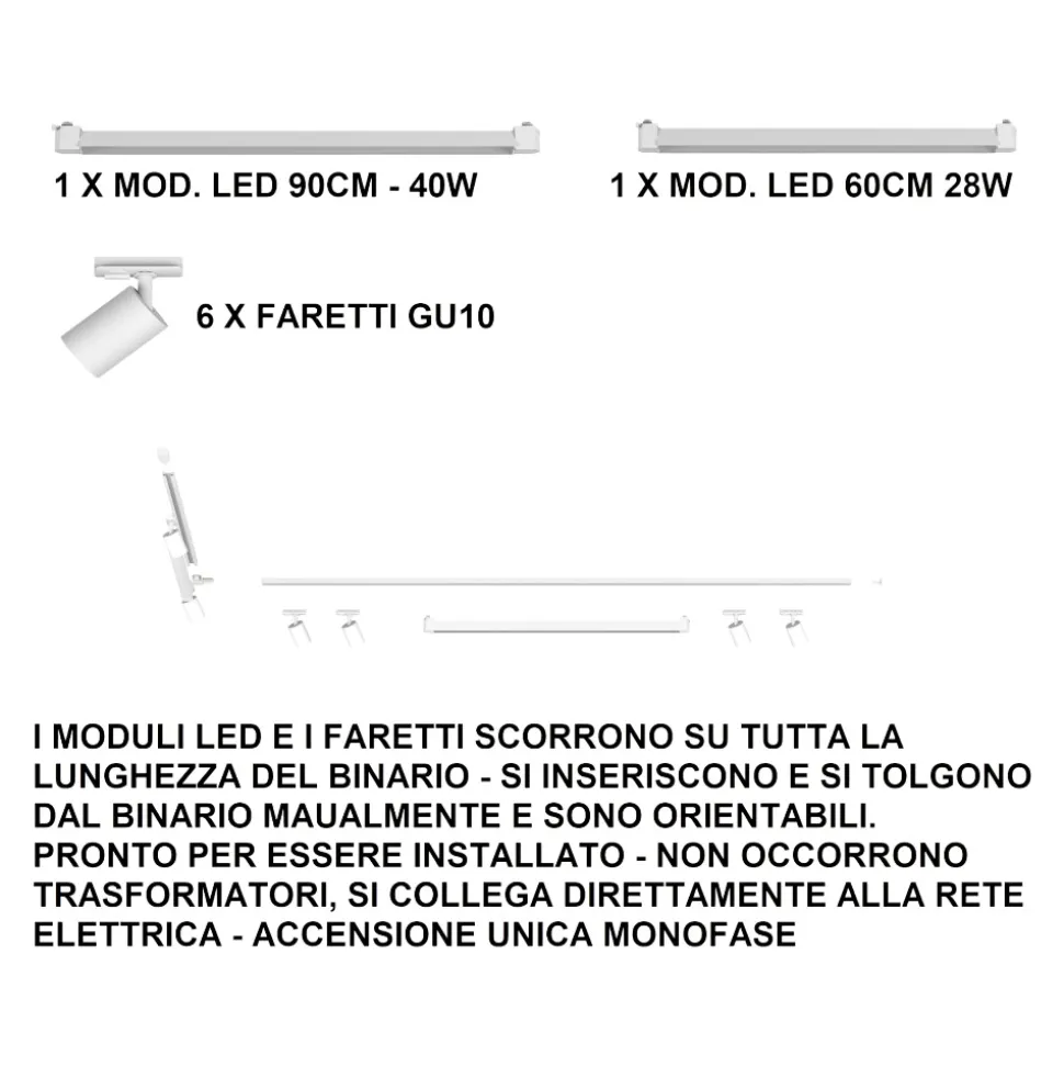 Sistema binario angolare nero monofase modulo led 4000k con spot