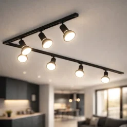 Sistema binario 300cm angolare nero 7 spot orientabili e27 monofase