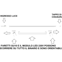 Sistema binario 200cm bianco con spot modulo led 40w 4000k