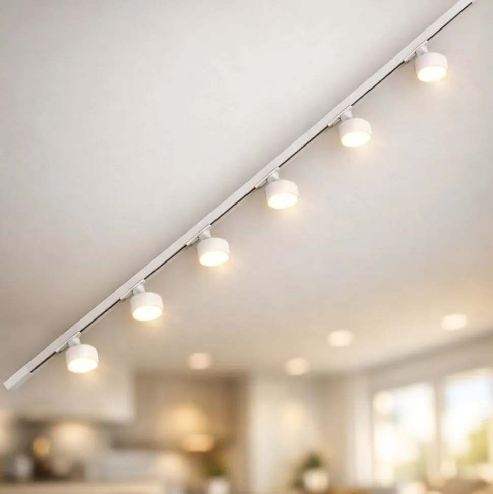 Sistema binario 200cm bianco con 6 spot gx53 orientabili monofase
