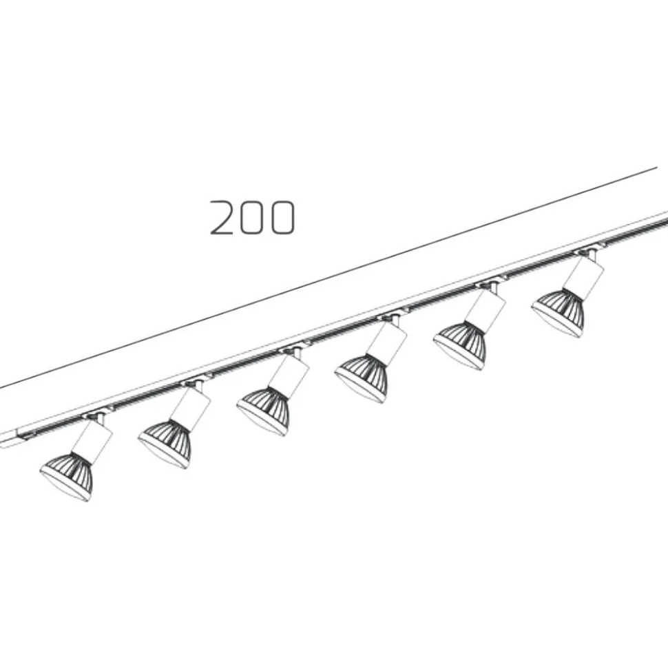 Sistema binario 200cm bianco con 6 spot gx53 orientabili monofase