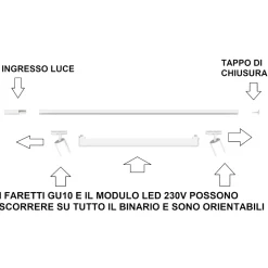 Sistema binario 100cm modulo led 28w 3000k bianco con spot orientabili