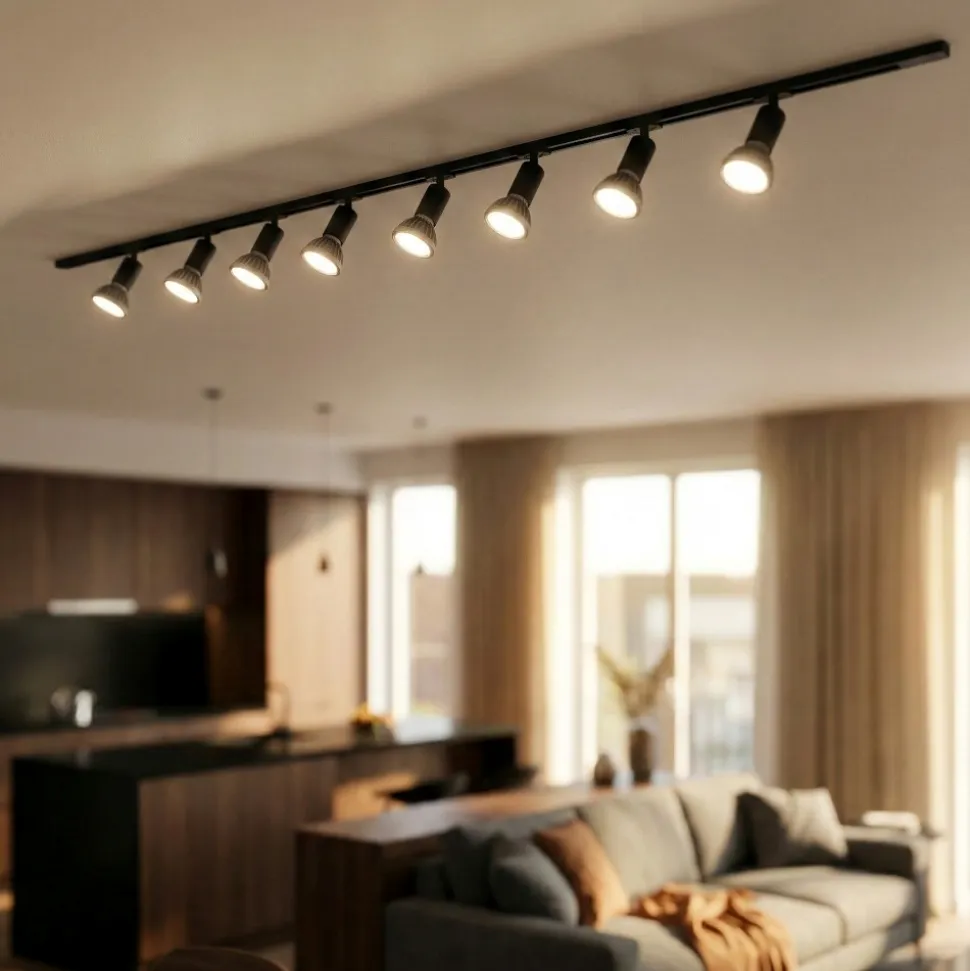 Sistema binario 300cm monofase nero 8 spot e27 orientabili