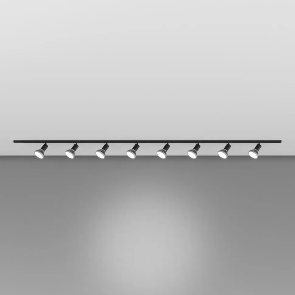 Sistema binario 300cm monofase nero 8 spot e27 orientabili