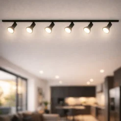 Sistema binario e27 led 200cm monofase nero 6 spot orientabili