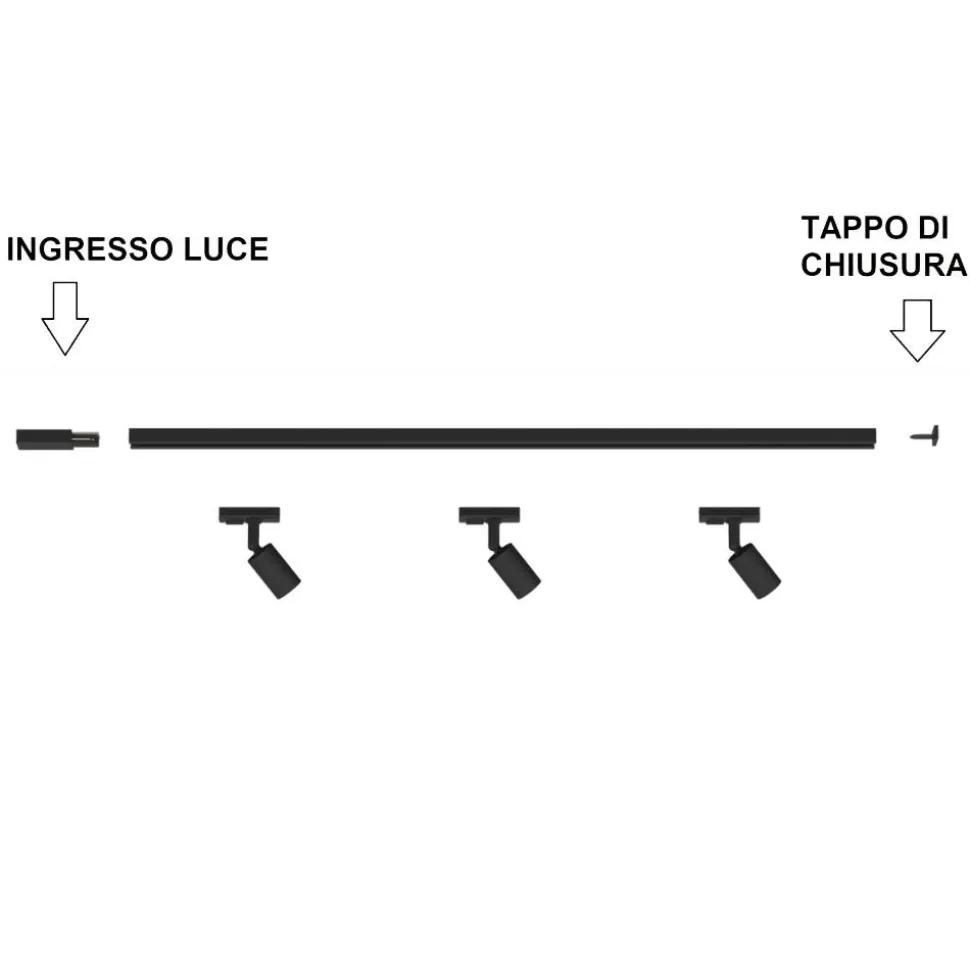 Sistema binario monofase nero 100cm 3 spot orientabili gu10