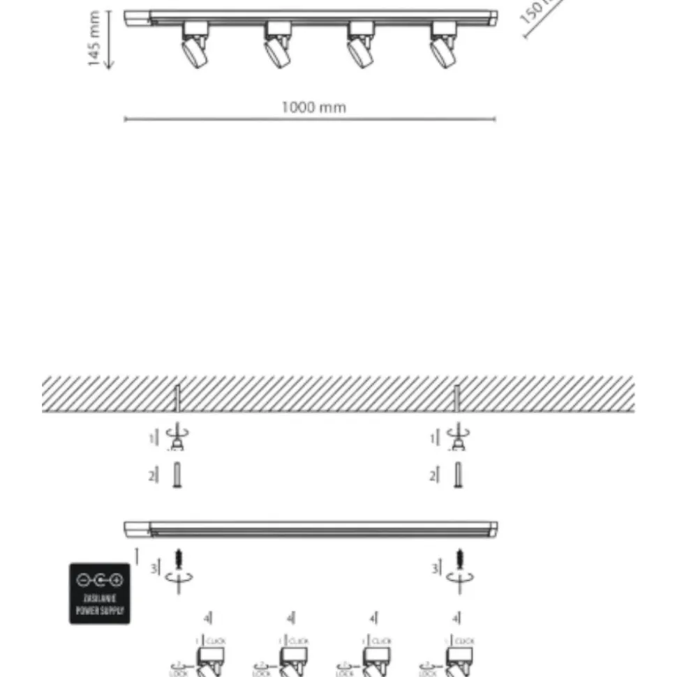 Sistema binario trifase 100cm nero con faretti gx53 orientabili