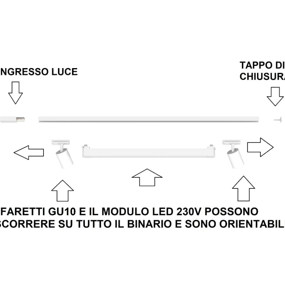 Sistema con spot a binario 200cm nero led 40w 4000k