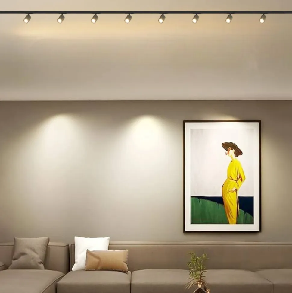 Sistema illuminazione a binario 300cm nero con 8 spot oro