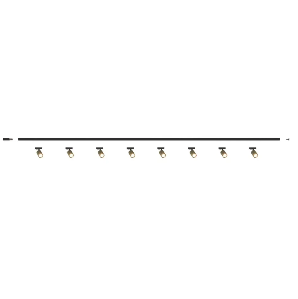 Sistema illuminazione a binario 300cm nero con 8 spot oro