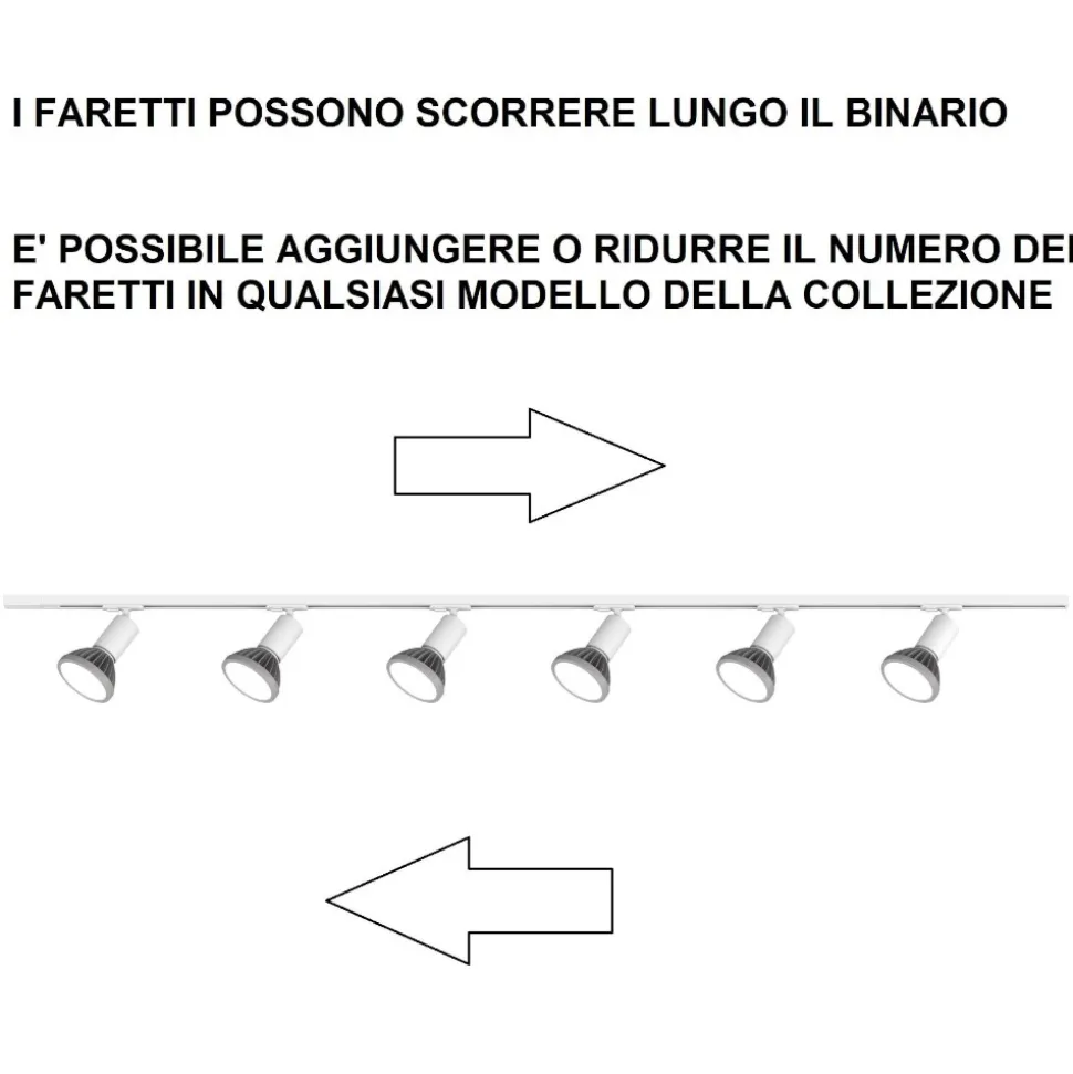 Sistema illuminazione a binario 300cm nero con 8 spot oro