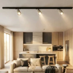 Sistema illuminazione binario monofase 100cm nero con 3 spot sabbia